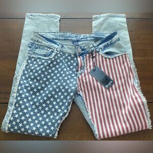 •NWT•Blue Faith USA Flag Patriotic Vintage Y2K Distressed Denim Pants